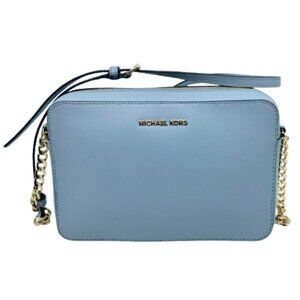 MICHAEL KORS~JET SET EAST WEST BLUE CROSSGRAIN LEATHER CROSSBODY BAG NEAR NEW